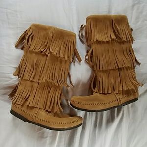 NEW leather suede 3-layer Fringe boot moccasin